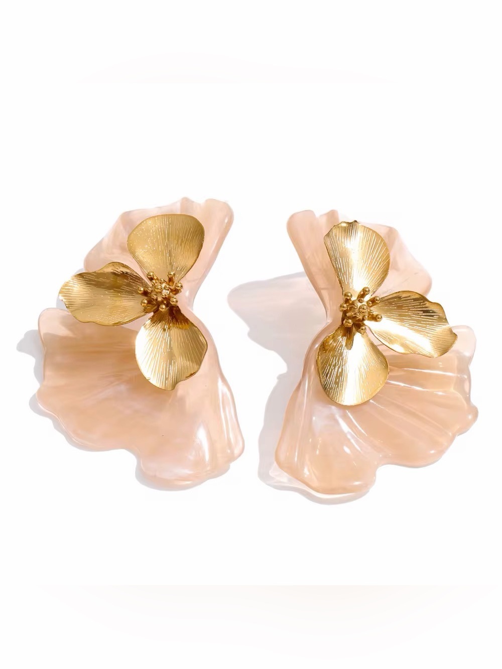 Blush Resin Flower Statement Earrings | 18K PVD Gold Plated Stainless Steel |